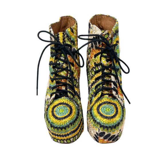 Jeffrey Campbell Lita Boots - Retro 70s Platform Booties - Embroidery - Size 8.5 - Picture 3 of 7